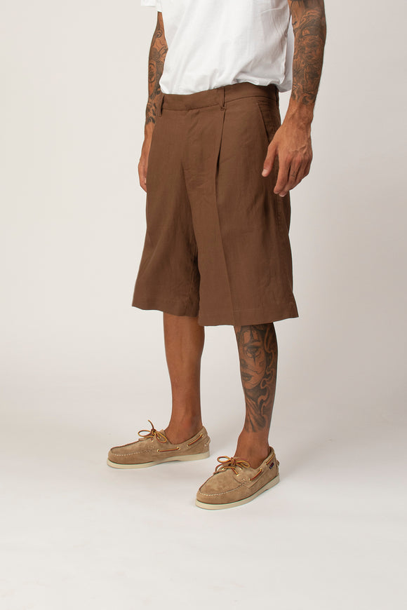 Bermuda In Lino Officina 36 Uomo Marrone - 4