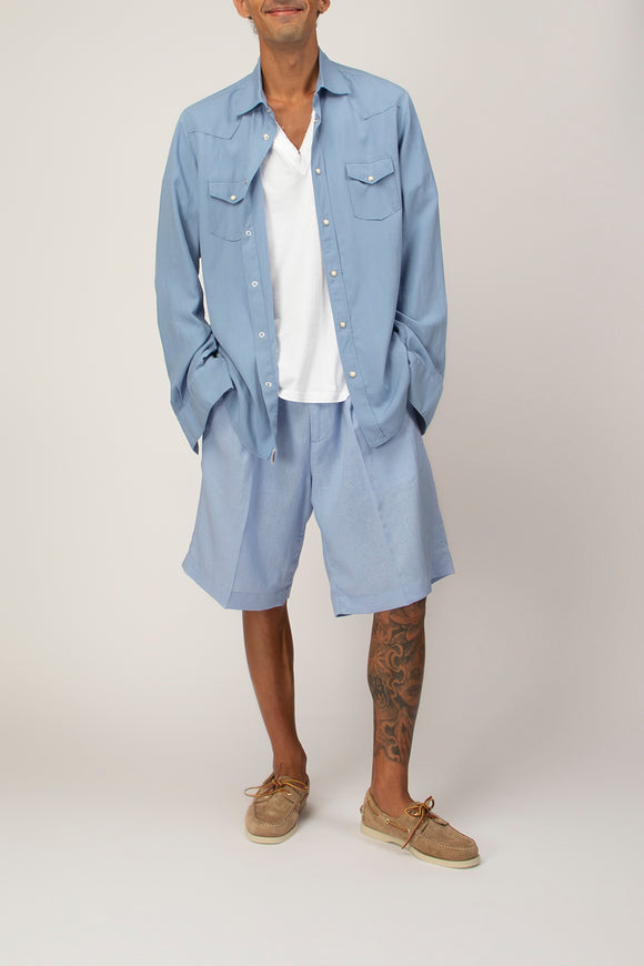  Bermuda In Lino Officina 36 Uomo Azzurro - 3
