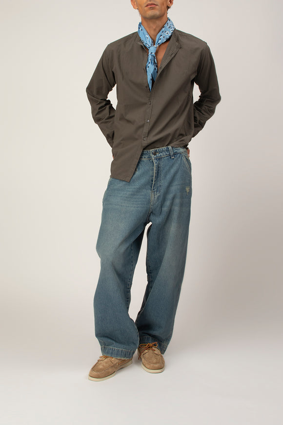  Camicia Coreana Tv Ciano Uomo Grigio - 3