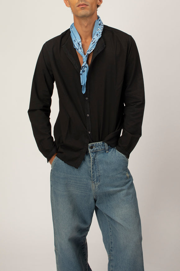  Camicia Coreana Tv Ciano Uomo Nero - 1