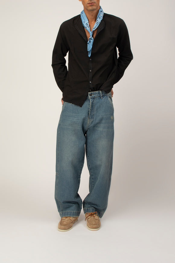  Camicia Coreana Tv Ciano Uomo Nero - 3