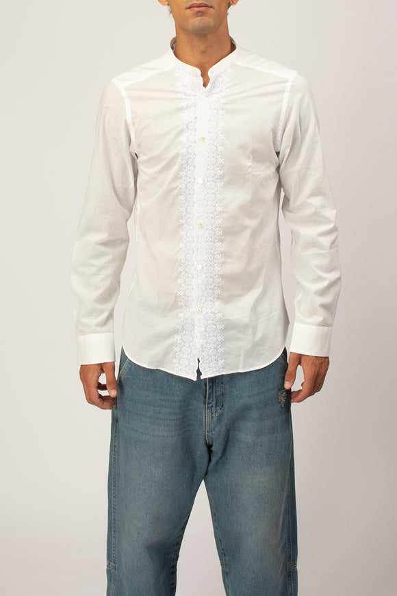  Camicia Coreana Ricamata Deuxiemme Uomo Bianco - 2