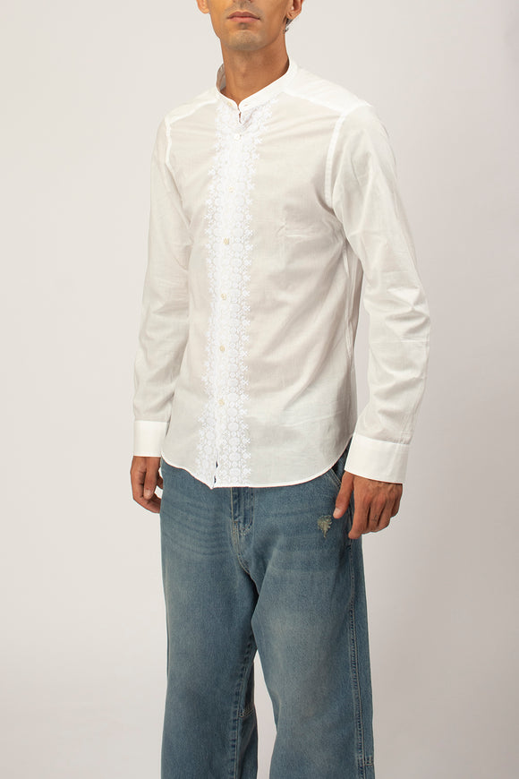  Camicia Coreana Ricamata Deuxiemme Uomo Bianco - 4