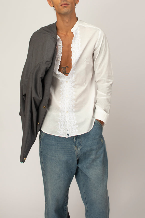  Camicia Coreana Ricamata Deuxiemme Uomo Bianco - 1