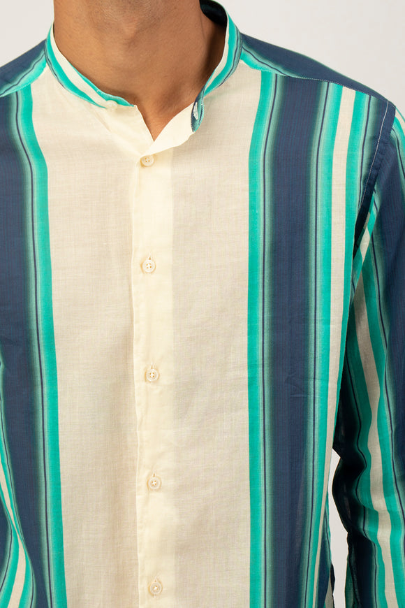  Camicia Coreana Rigata Deuxiemme Uomo Verde - 6