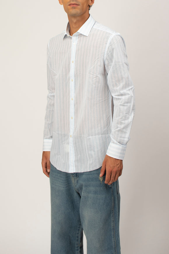  Camicia Broken A Righe Deuxiemme Uomo Azzurro - 4