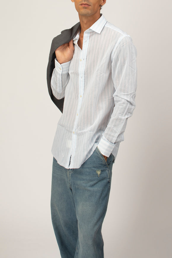  Camicia Broken A Righe Deuxiemme Uomo Azzurro - 1