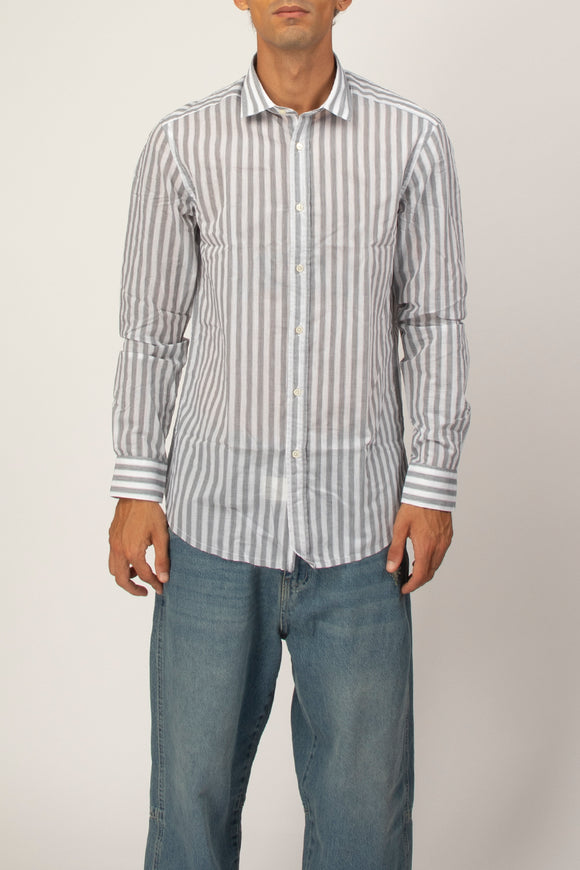  Camicia Broken A Righe Deuxiemme Uomo Grigio - 2