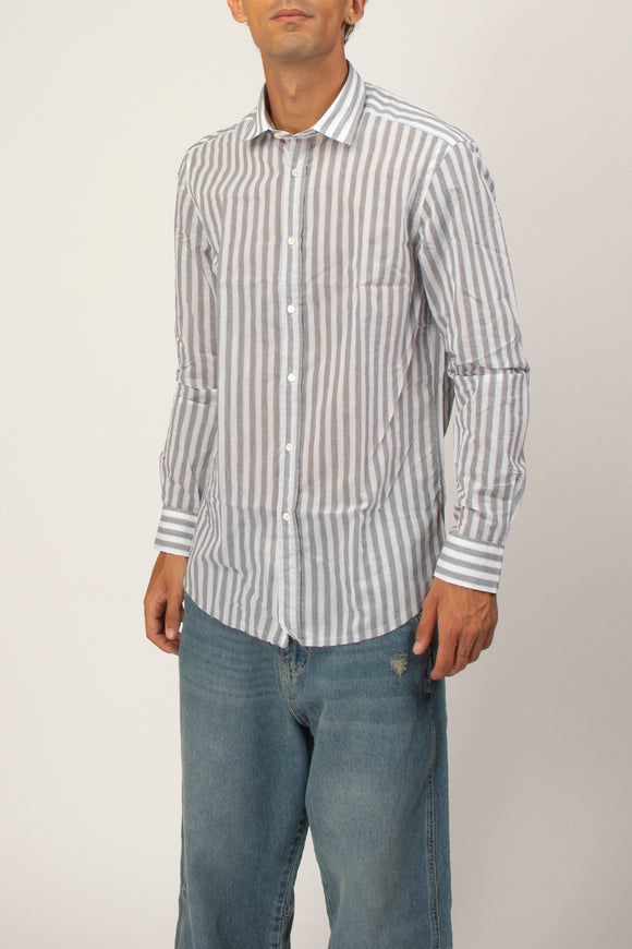  Camicia Broken A Righe Deuxiemme Uomo Grigio - 4