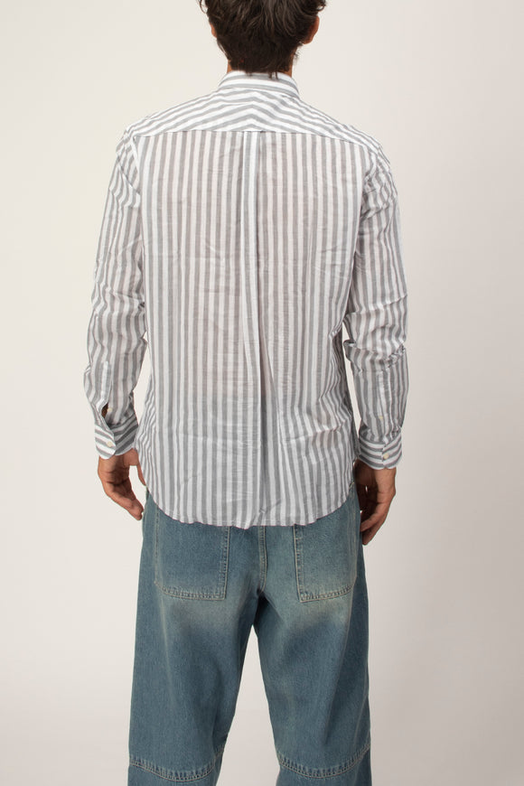  Camicia Broken A Righe Deuxiemme Uomo Grigio - 5