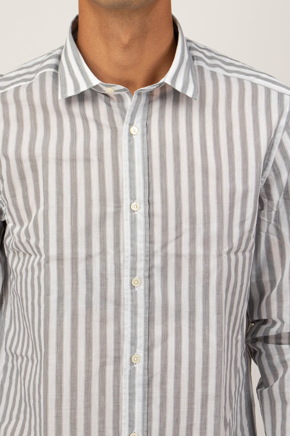  Camicia Broken A Righe Deuxiemme Uomo Grigio - 6