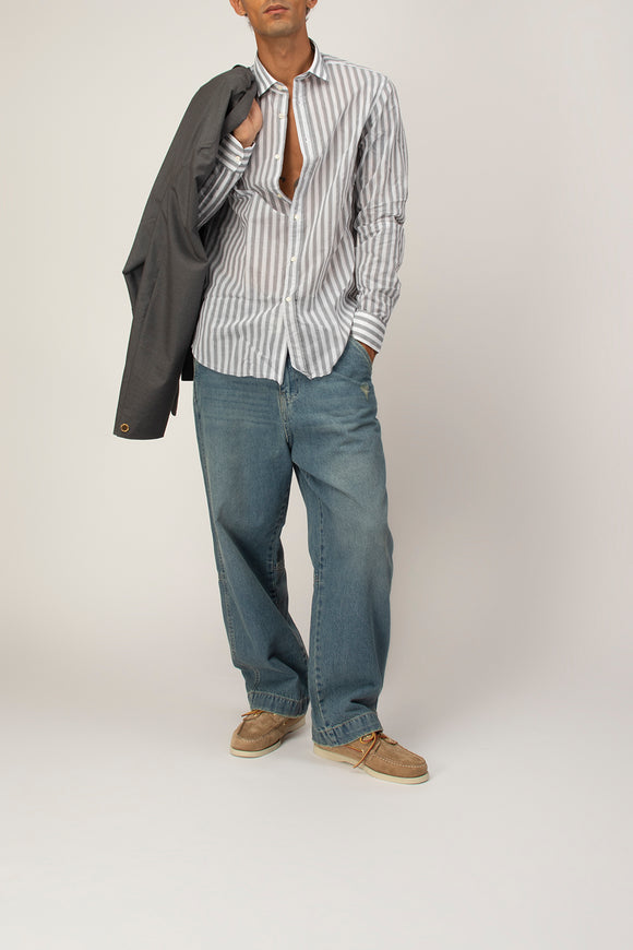  Camicia Broken A Righe Deuxiemme Uomo Grigio - 3