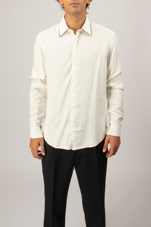  Camicia Piping Viscosa Deuxiemme Uomo Bianco - 2