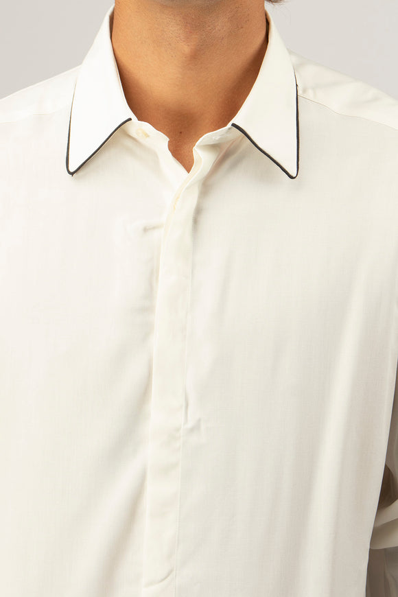  Camicia Piping Viscosa Deuxiemme Uomo Bianco - 6