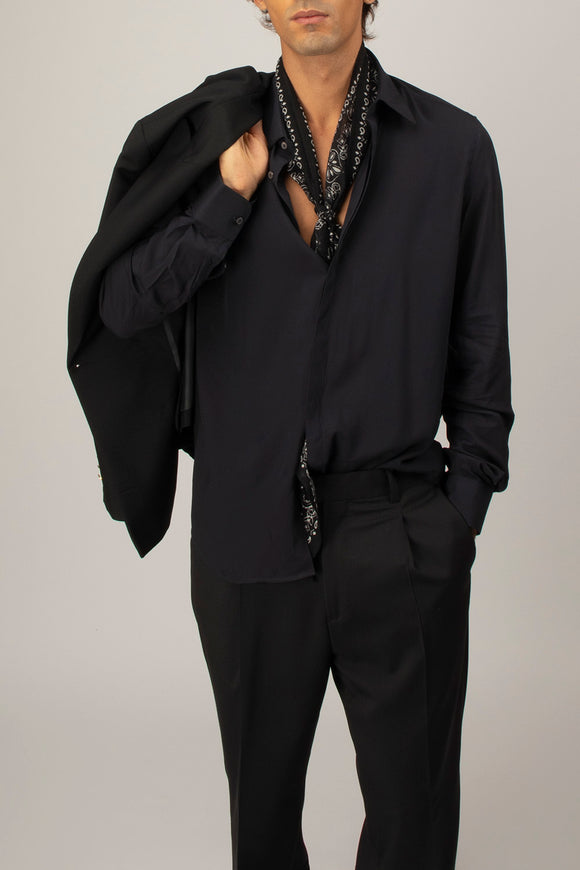  Camicia Piping Viscosa Deuxiemme Uomo Blu - 1
