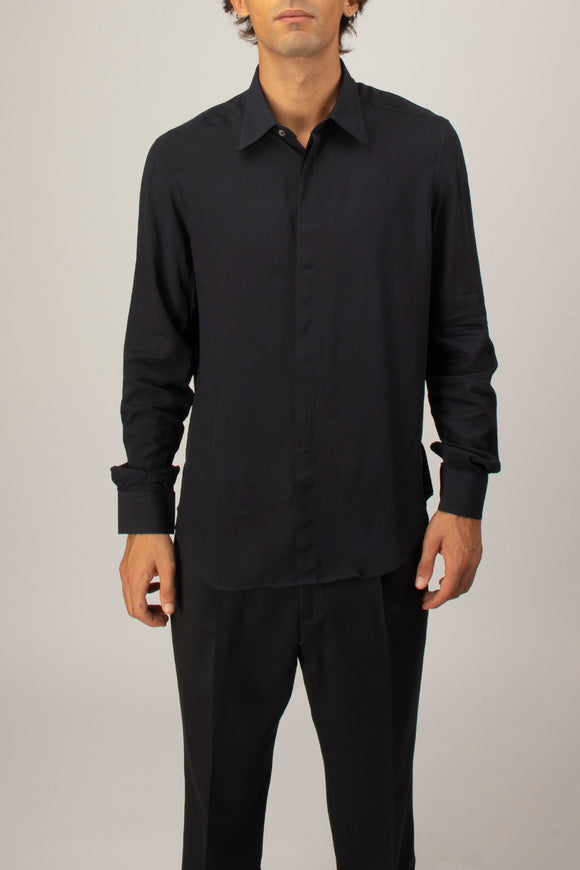  Camicia Piping Viscosa Deuxiemme Uomo Blu - 2