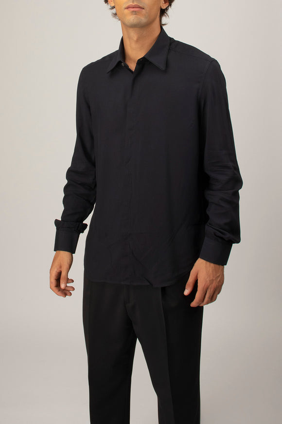  Camicia Piping Viscosa Deuxiemme Uomo Blu - 4