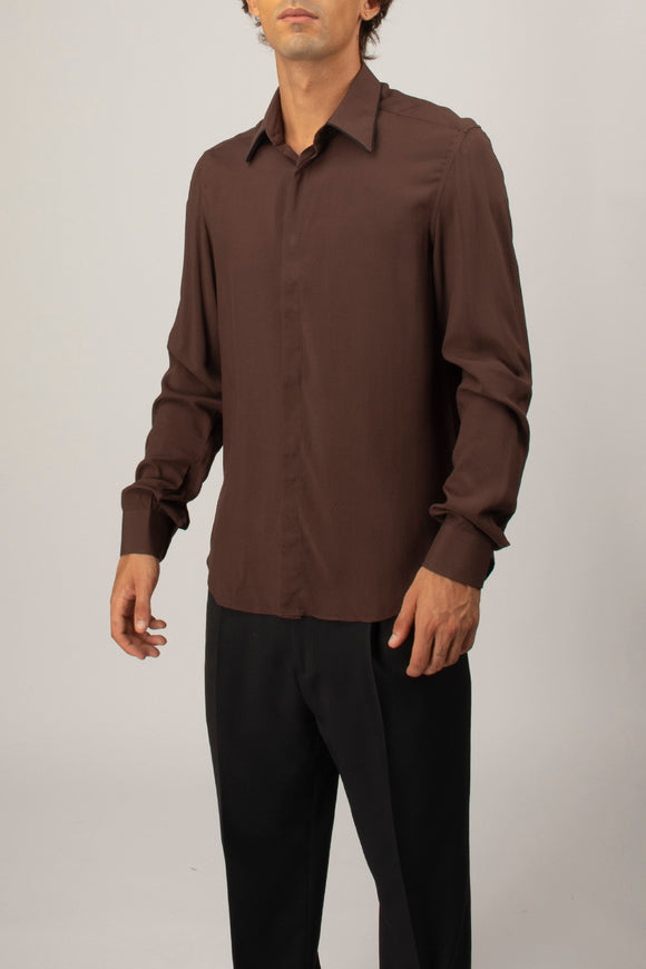  Camicia Piping Viscosa Deuxiemme Uomo Marrone - 4
