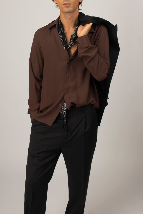  Camicia Piping Viscosa Deuxiemme Uomo Marrone - 1