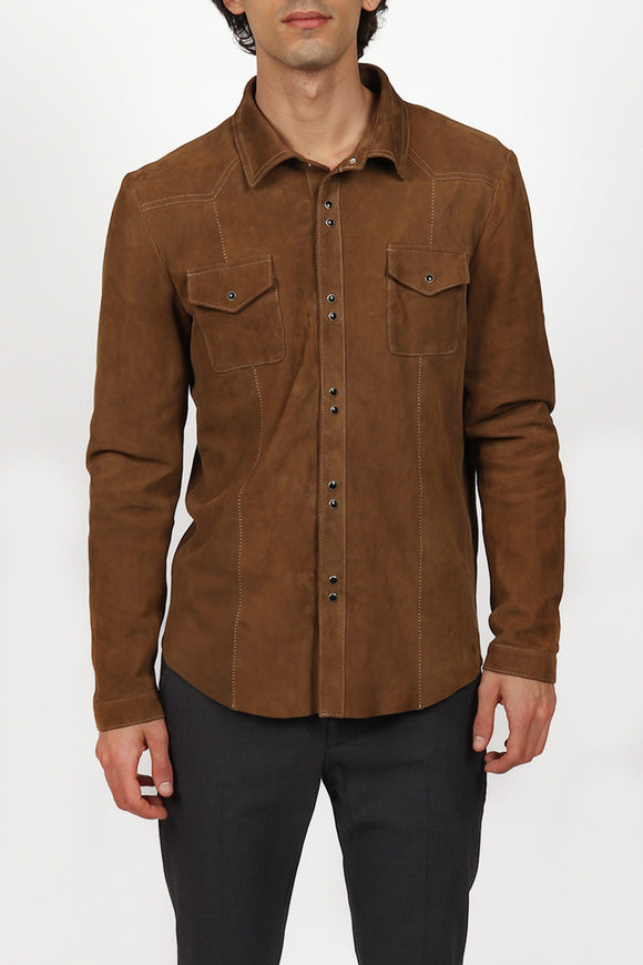  Camicia Texana In Suede Dacute Uomo Beige - 2