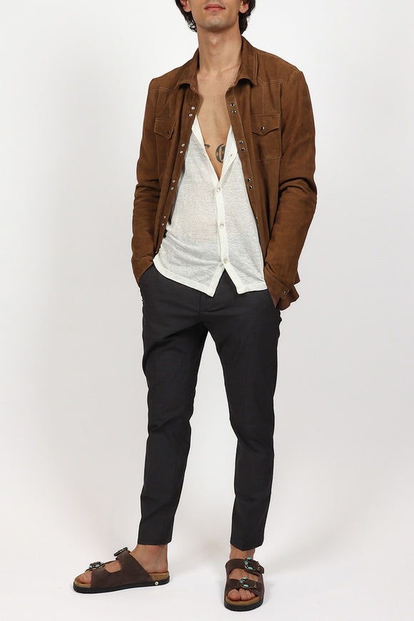  Camicia Texana In Suede Dacute Uomo Beige - 3