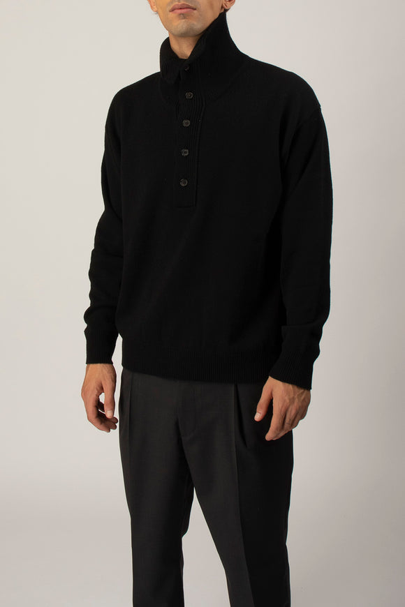  Maglia Collo Alto Abbottonata Grifoni Uomo Nero - 4