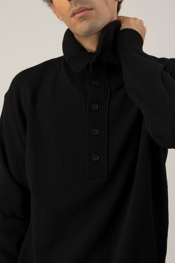  Maglia Collo Alto Abbottonata Grifoni Uomo Nero - 6