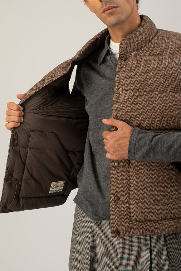  Gilet Piumino Herringbone Sebago Uomo Beige - 6