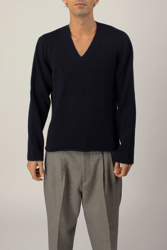  Maglia V Lana E Cashmere Fabrizio Del Carlo Uomo Blu - 2