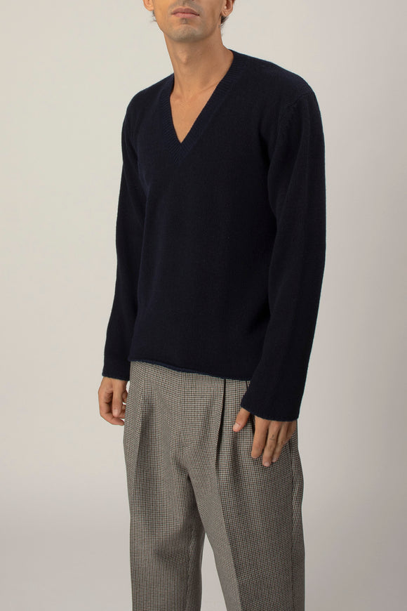  Maglia V Lana E Cashmere Fabrizio Del Carlo Uomo Blu - 4