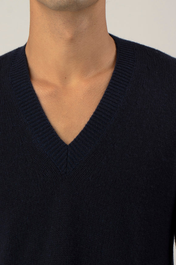  Maglia V Lana E Cashmere Fabrizio Del Carlo Uomo Blu - 6