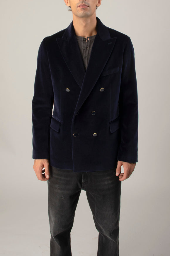  Giacca Velluto Liscio Reveres 1949 Uomo Blu - 2