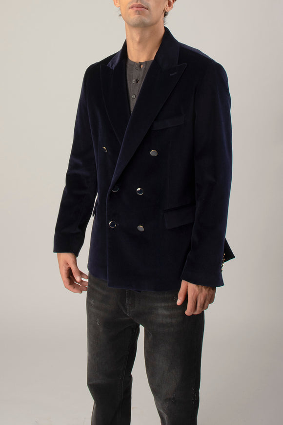  Giacca Velluto Liscio Reveres 1949 Uomo Blu - 4