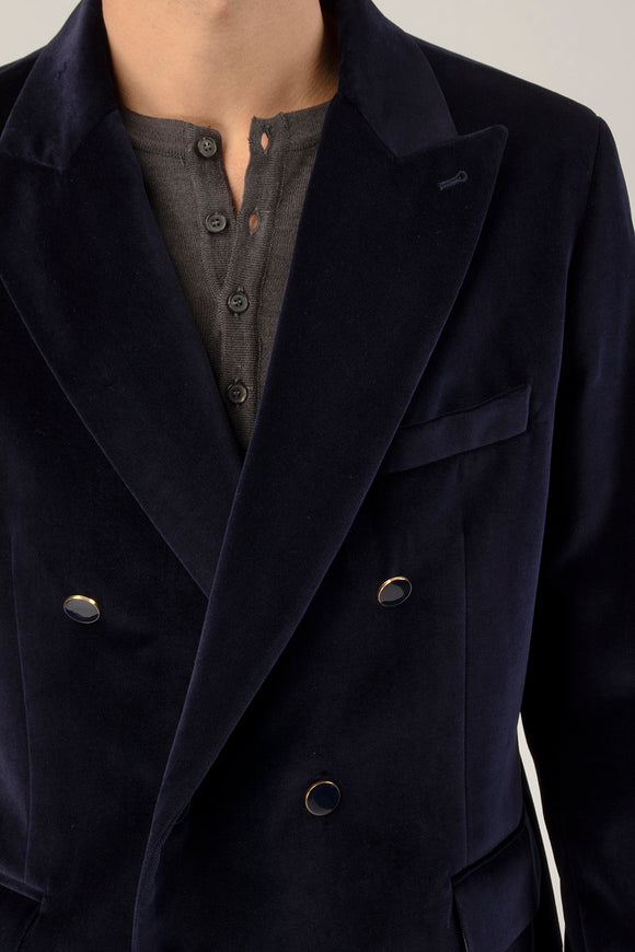 Giacca Velluto Liscio Reveres 1949 Uomo Blu - 6