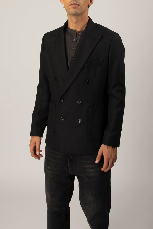  Giacca Doppiopetto Herringbone Reveres 1949 Uomo Nero - 4