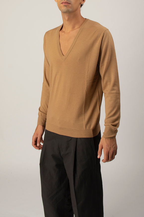  Maglia V Profondo Ciano Uomo Beige - 4