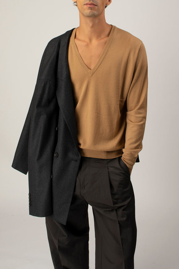  Maglia V Profondo Ciano Uomo Beige - 1
