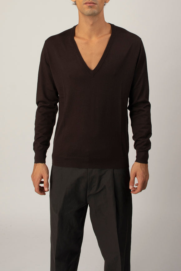  Maglia V Profondo Ciano Uomo Marrone - 2