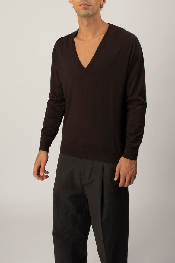  Maglia V Profondo Ciano Uomo Marrone - 4