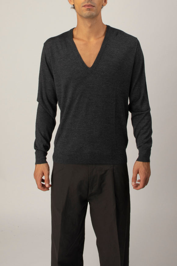  Maglia V Profondo Ciano Uomo Grigio - 2