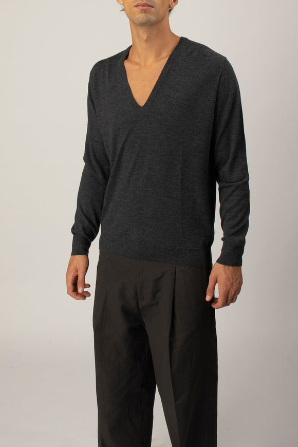  Maglia V Profondo Ciano Uomo Grigio - 4