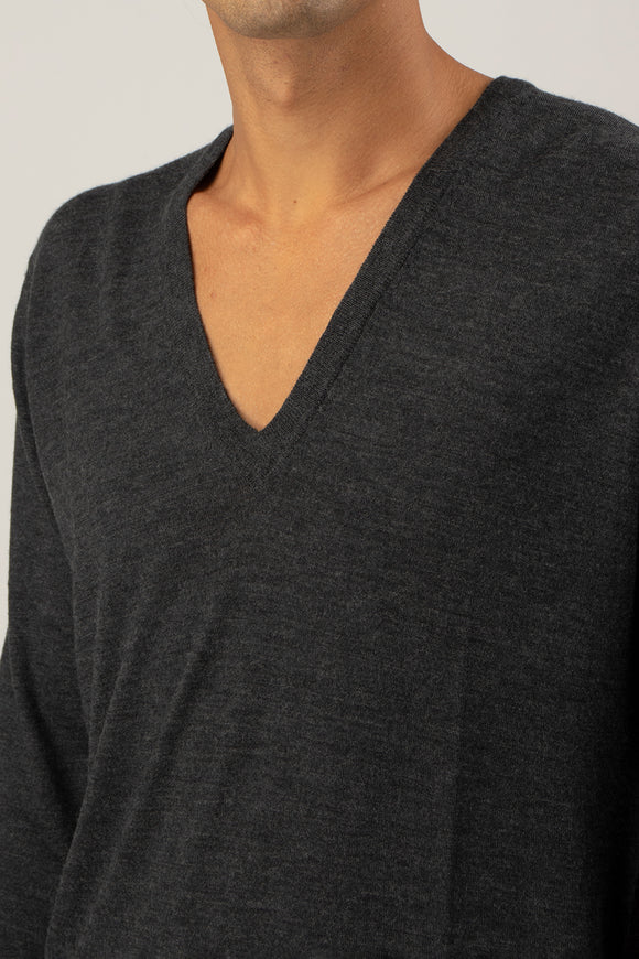  Maglia V Profondo Ciano Uomo Grigio - 6