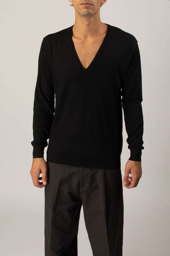  Maglia V Profondo Ciano Uomo Nero - 2
