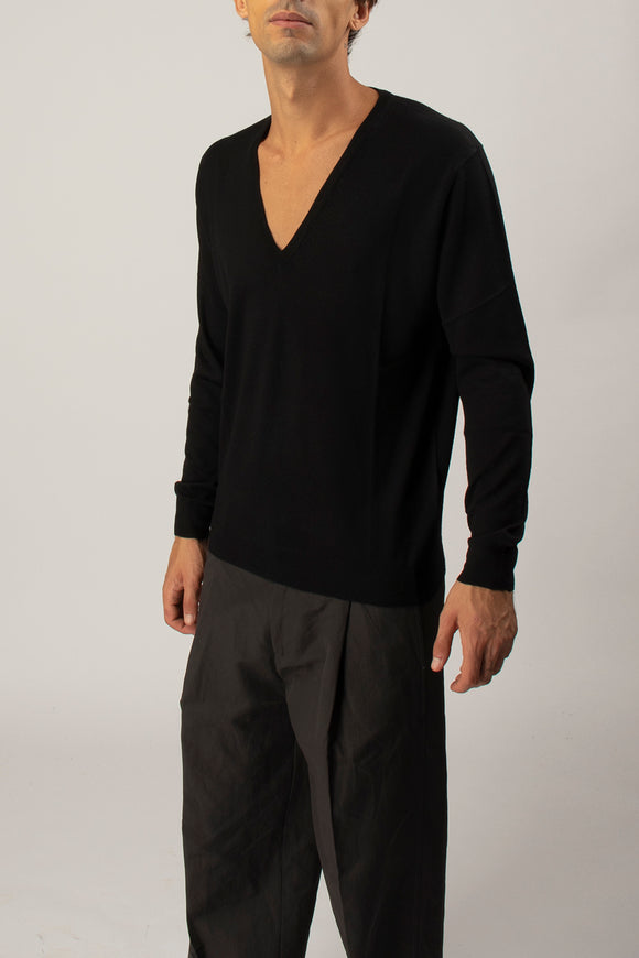  Maglia V Profondo Ciano Uomo Nero - 4