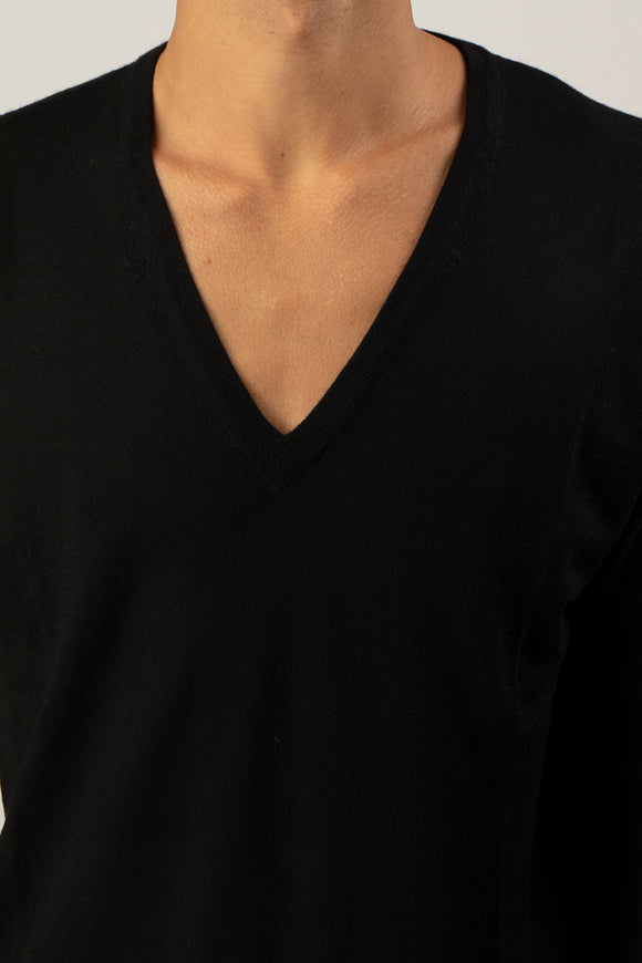  Maglia V Profondo Ciano Uomo Nero - 6