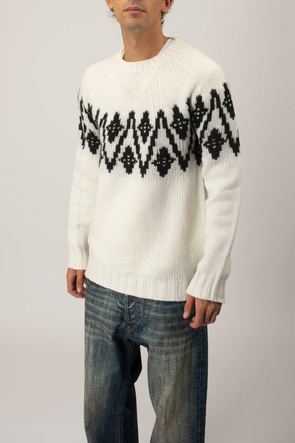  Maglia Giro Losanghe Dondup Uomo Bianco - 4