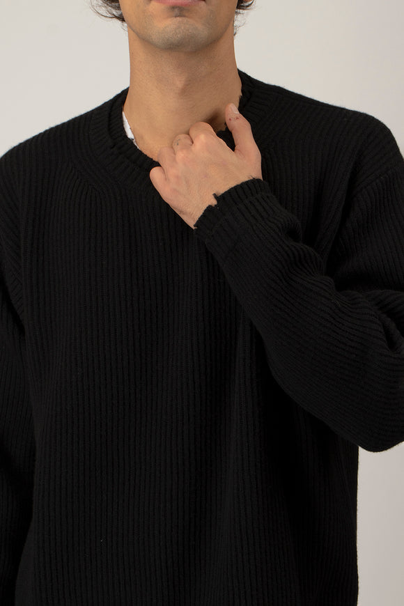  Maglia English Rib Ciano Uomo Nero - 6