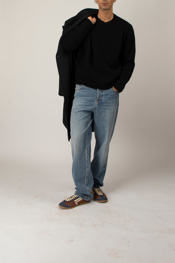  Maglia English Rib Ciano Uomo Nero - 3