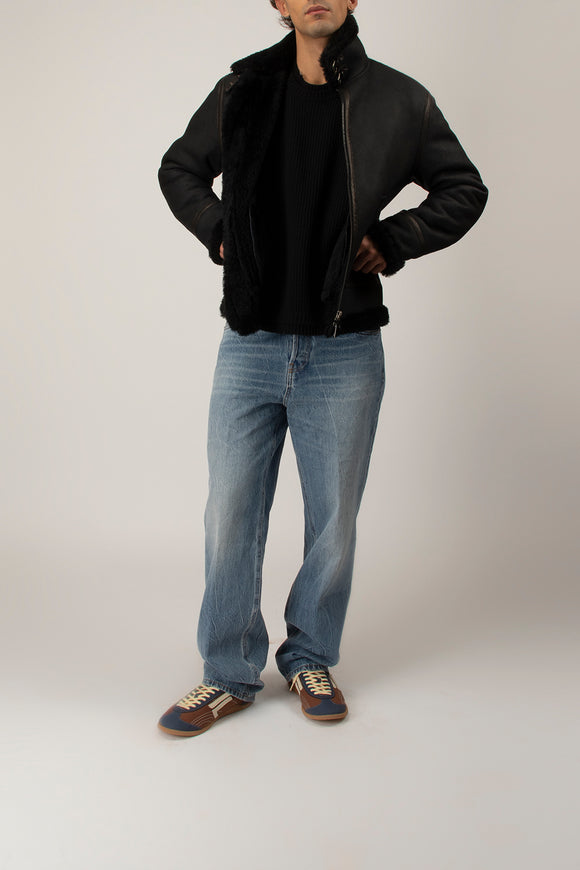  Biker In Shearling Dacute Uomo Nero - 3
