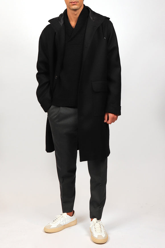  Parka Diagonal In Lana Grifoni Uomo Nero - 1